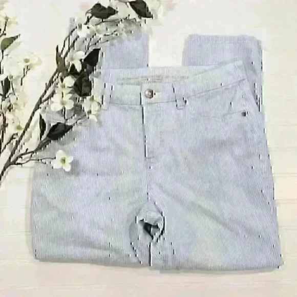 Chico's Blue/White STRIPED Girlfriend Slim Leg Ankle Pants - Picture 3 of 5